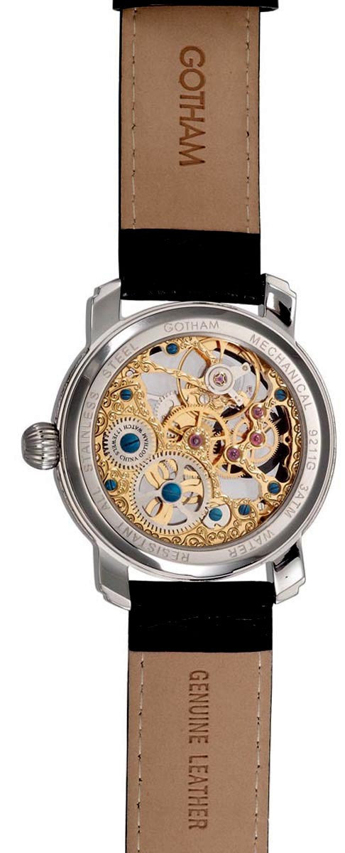 Gotham Men's Stainless Steel Mechanical Skeleton Leather Strap Watch # GWC14059B - Gotham Watch