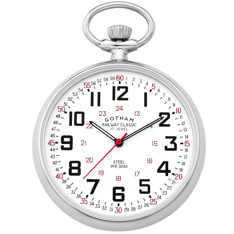 Gotham Men's Stainless Steel Mechanical Hand Wind Railroad Pocket Watch # GWC14100S - Gotham Watch