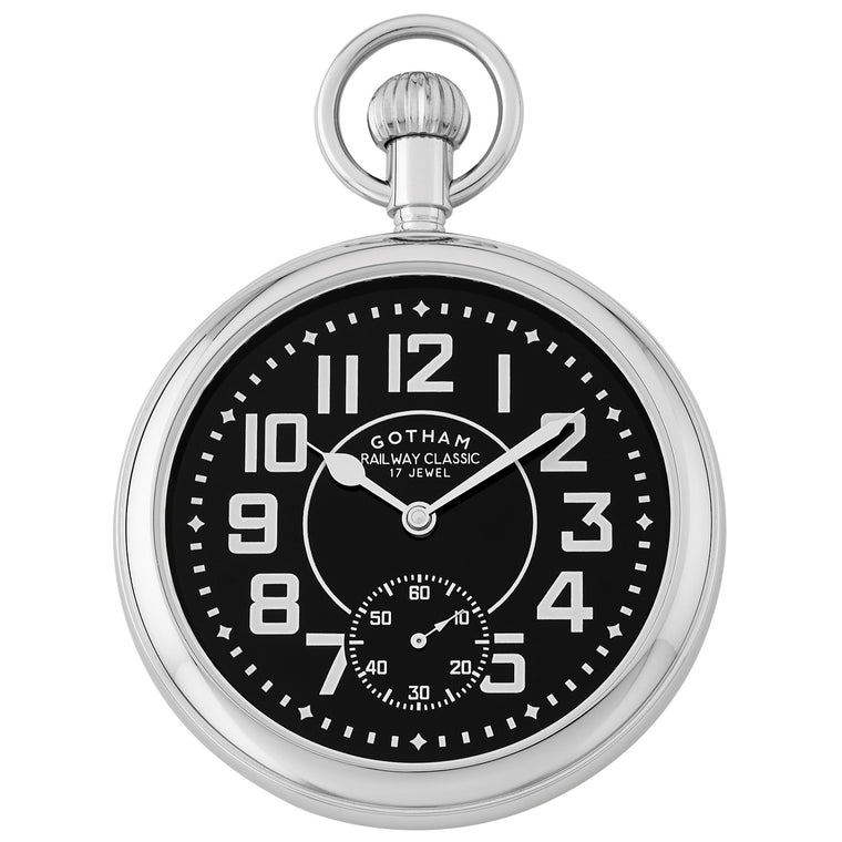 Gotham Men's Silver-Tone Mechanical Hand Wind Railroad Pocket Watch # GWC14102SB