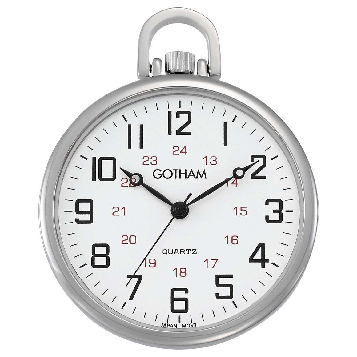 Gotham Men's Silver-Tone Railroad Open Face Quartz Pocket Watch # GWC15026S - Gotham Watch