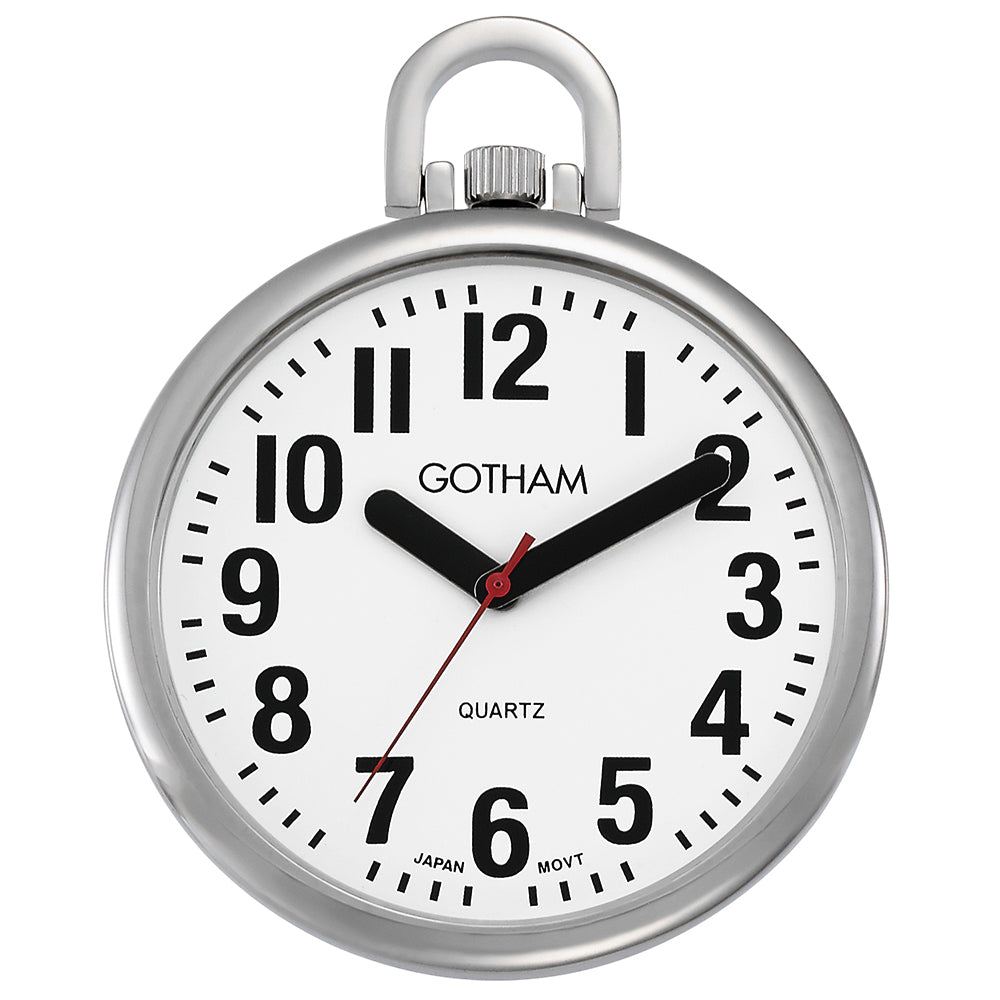 Gotham Men's Silver-Tone Ultra Thin Bold Number Open Face Quartz Pocket Watch # GWC15033S - Gotham Watch