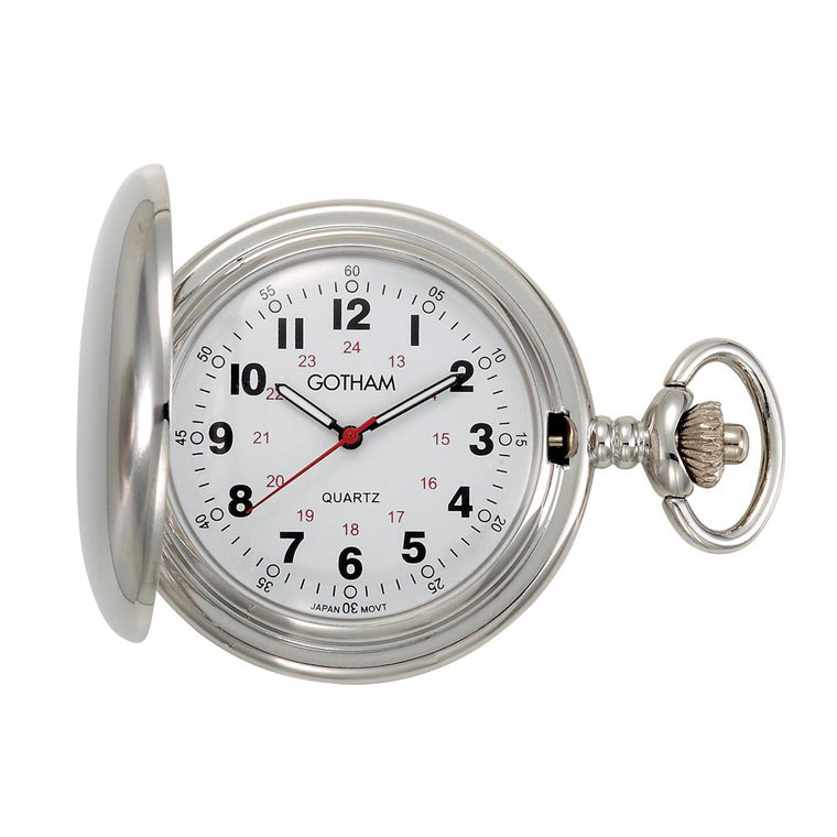 Gotham Men's Silver-Tone Polished Finish Covered Quartz Pocket Watch # GWC15042S - Gotham Watch