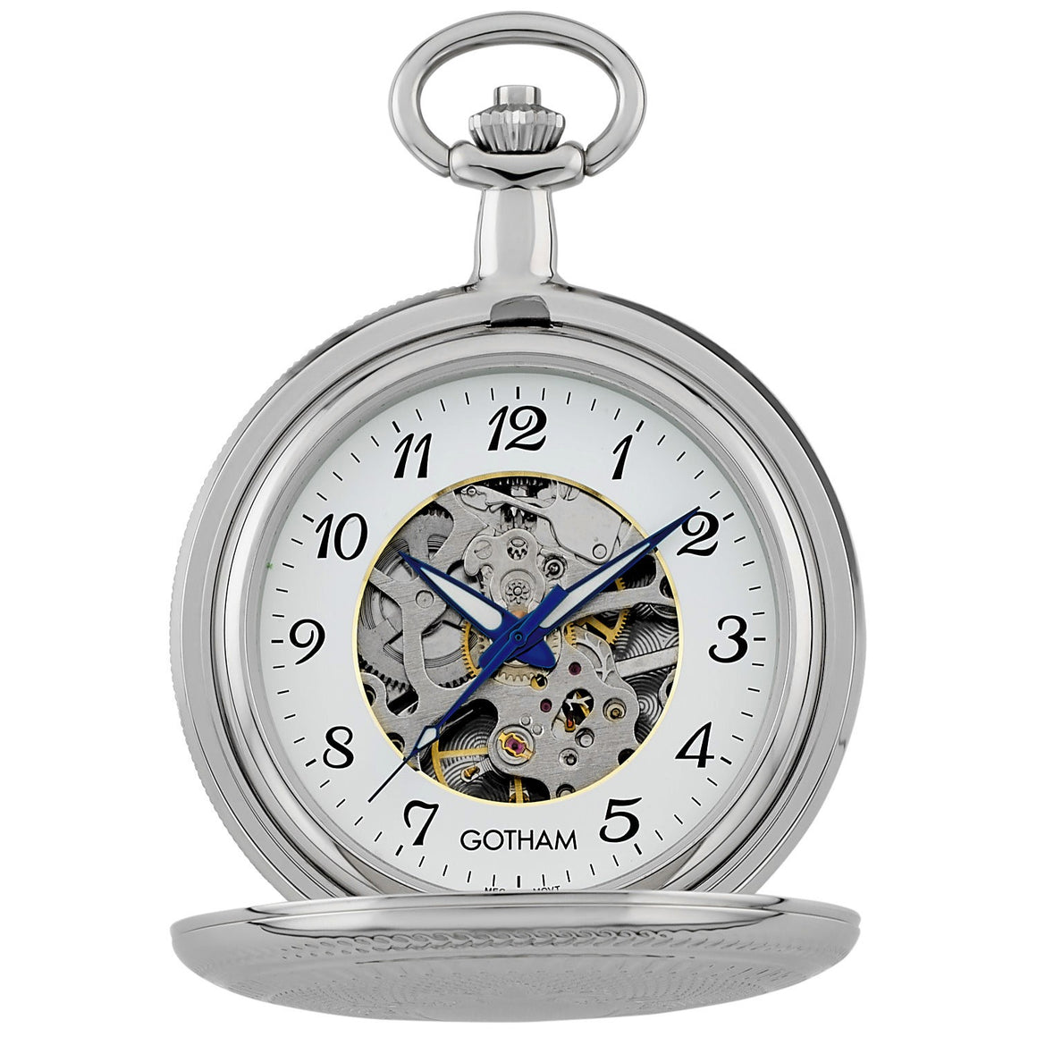 Gotham Men's Silver-Tone 17 Jewel Mechanical Double Cover Pocket Watch # GWC14051SA