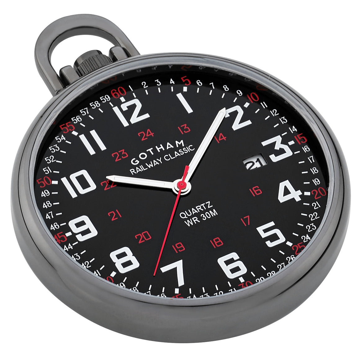 Gotham Men's Gun-Plated Stainless Steel Analog Quartz Date Railroad Style Pocket Watch # GWC14107BBK - Gotham Watch