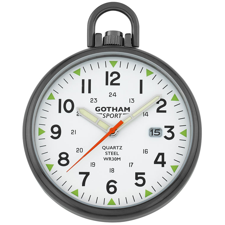 Gotham Men's Sport Series Gun-Plated Stainless Steel Analog Quartz Date Pocket Watch # GWC14109B - Gotham Watch