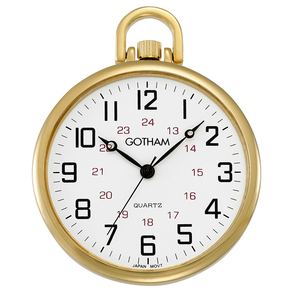 Gotham Men's Gold-Tone Ultra Thin Railroad Open Face Quartz Pocket Watch # GWC15026G - Gotham Watch