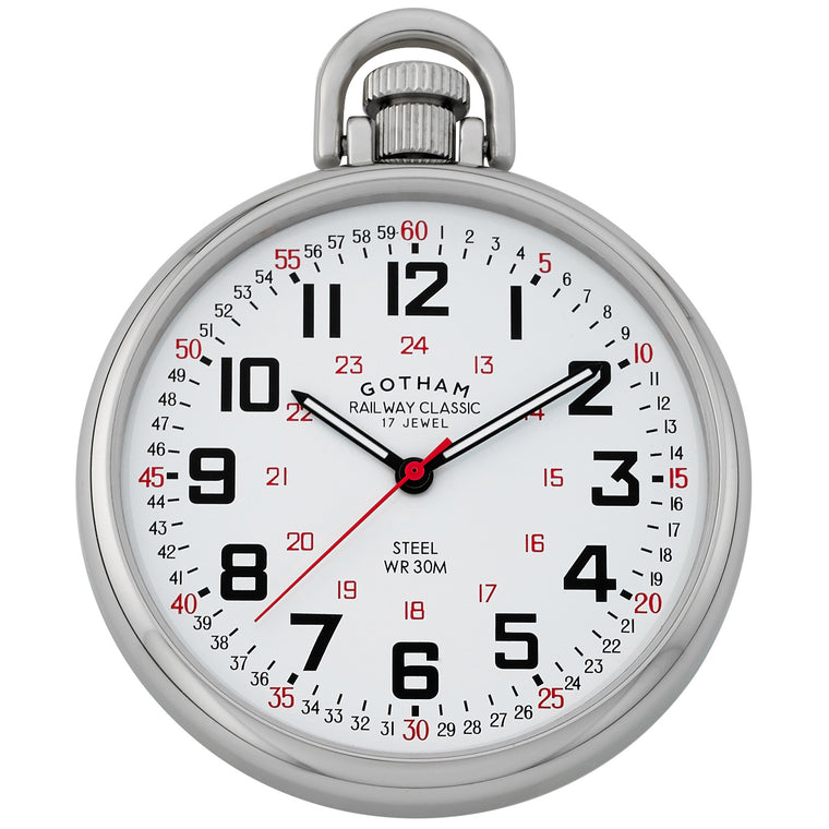Gotham Men's Stainless Steel Mechanical Hand Wind Railroad Style Pocket Watch # GWC14106S - Gotham Watch