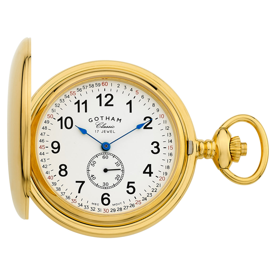 Gotham Men's Gold-Tone Double Hunter Deluxe 17 Jewel Mechanical Pocket Watch # GWC18805G