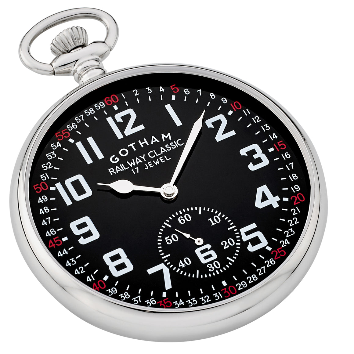 Gotham Men's Silver-Tone Mechanical Hand Wind Railroad Pocket Watch # GWC14103SB - Gotham Watch