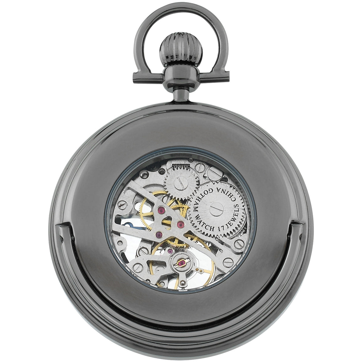 Gotham Men's Gun-Tone Mechanical Pocket Watch with Built-in Stand # GWC14055BBK - Gotham Watch