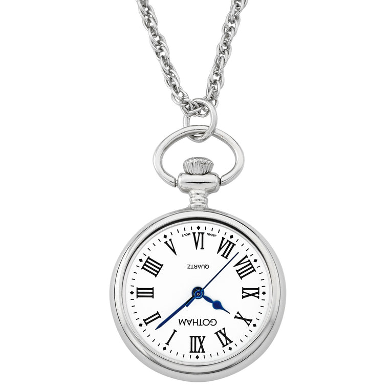 Gotham Women's Silver-Tone Open Face Pendant Watch With Chain # GWC14135SR