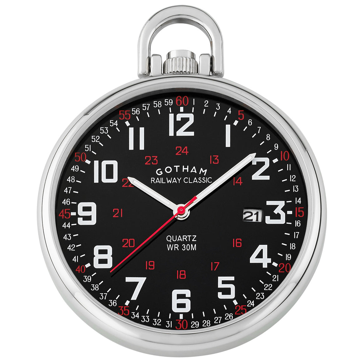 Gotham Men's Stainless Steel Analog Quartz Date Railroad Style Pocket Watch # GWC14107SB - Gotham Watch