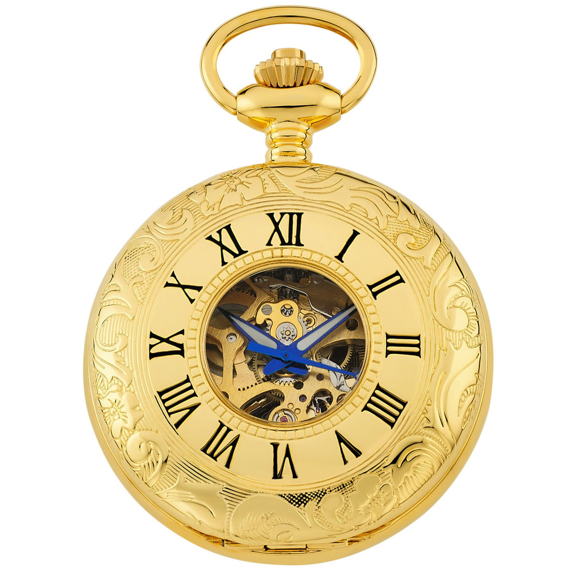 Gotham Men's Gold-Tone 17 Jewel Mechanical Exhibition Pocket Watch # GWC14040G