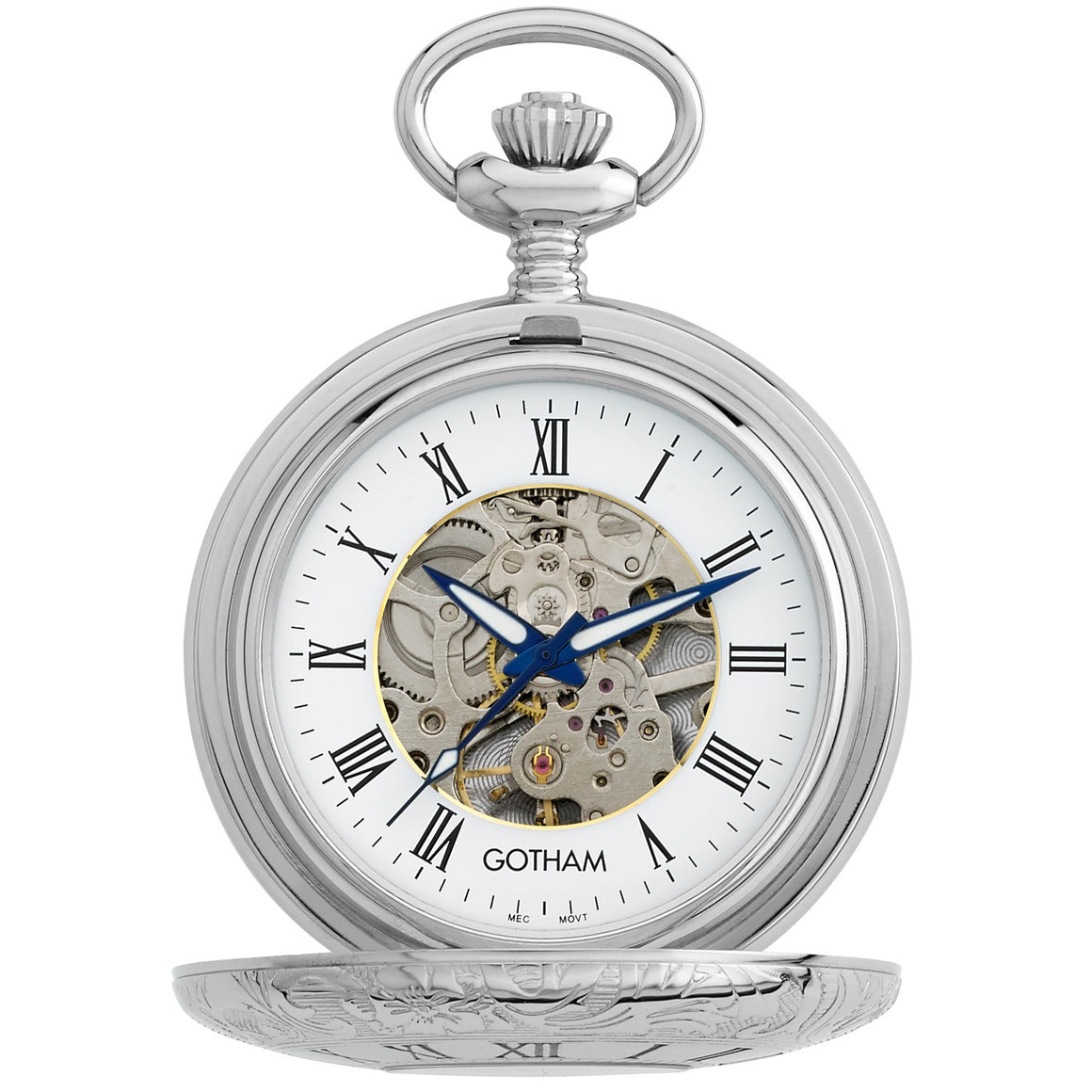 Gotham Men's Silver-Tone 17 Jewel Mechanical Exhibition Pocket Watch # GWC14040S