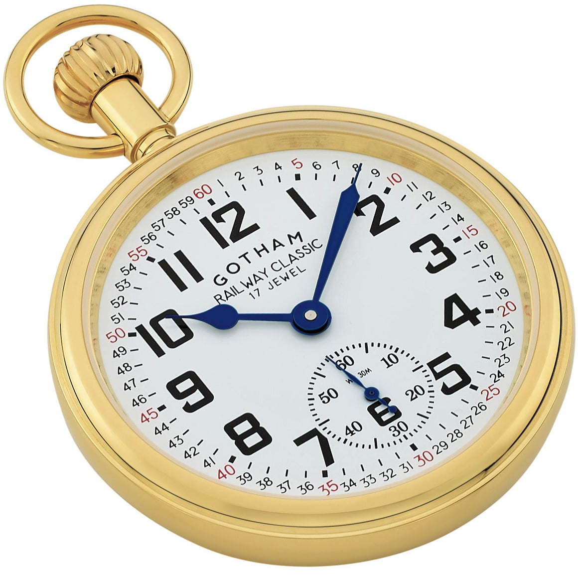 Gotham Men's Gold Plated Stainless Steel Mechanical Hand Wind Railroad Pocket Watch # GWC14111G