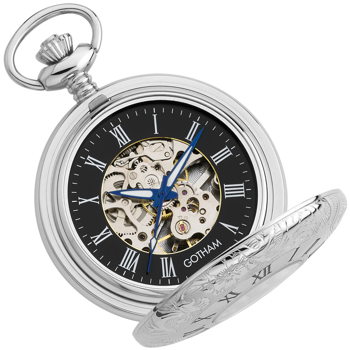 Gotham Men's Silver-Tone 17 Jewel Mechanical Exhibition Pocket Watch # GWC14040SB