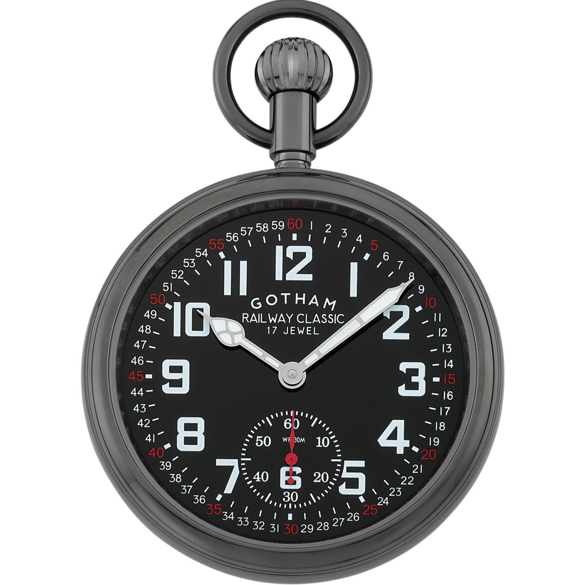 Gotham Men's Gunmetal Stainless Steel Mechanical Hand Wind Railroad Pocket Watch # GWC14111BBK