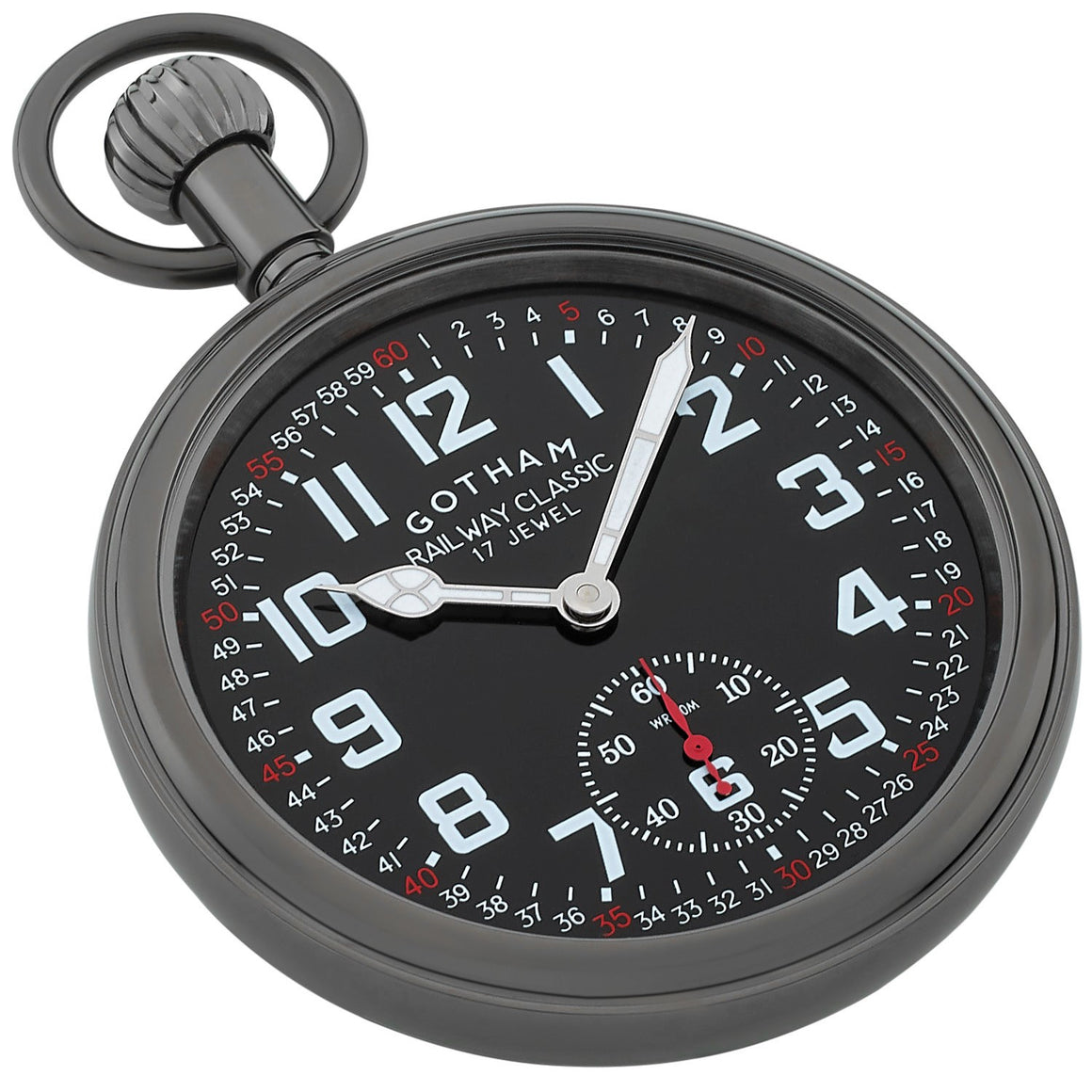 Gotham Men's Gunmetal Stainless Steel Mechanical Hand Wind Railroad Pocket Watch # GWC14111BBK