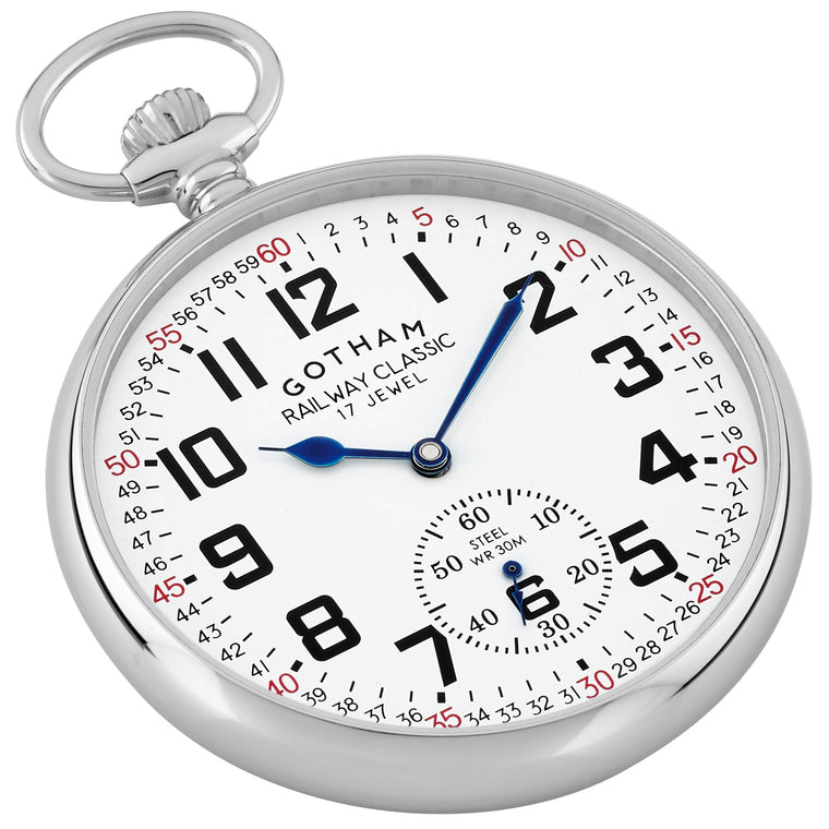 Gotham Men's Stainless Steel Mechanical Hand Wind Railroad Pocket Watch # GWC14103S