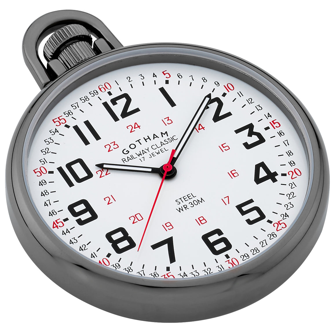 Gotham Men's Gun-Plated Stainless Steel Mechanical Hand Wind Railroad Style Pocket Watch # GWC14106B - Gotham Watch