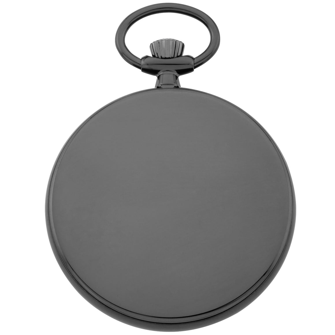 Gotham Men's Stainless Steel Gunmetal Finish Mechanica Railroad Pocket Watch back view with smooth finish.